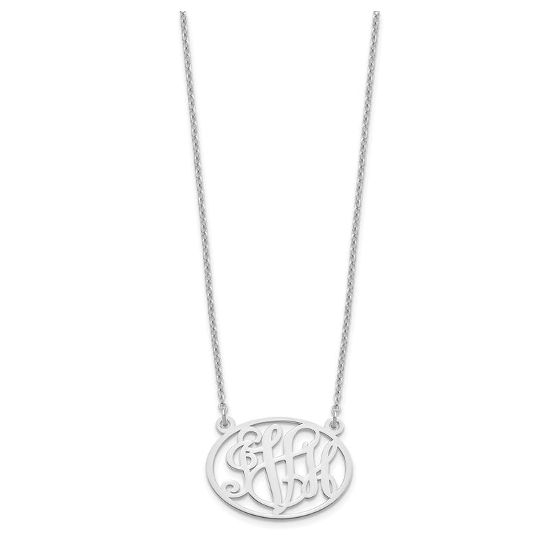 Sterling Silver Silver/Rhodium Plated Oval Monogram Necklace