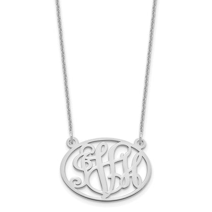 14K White Gold Oval Monogram Necklace