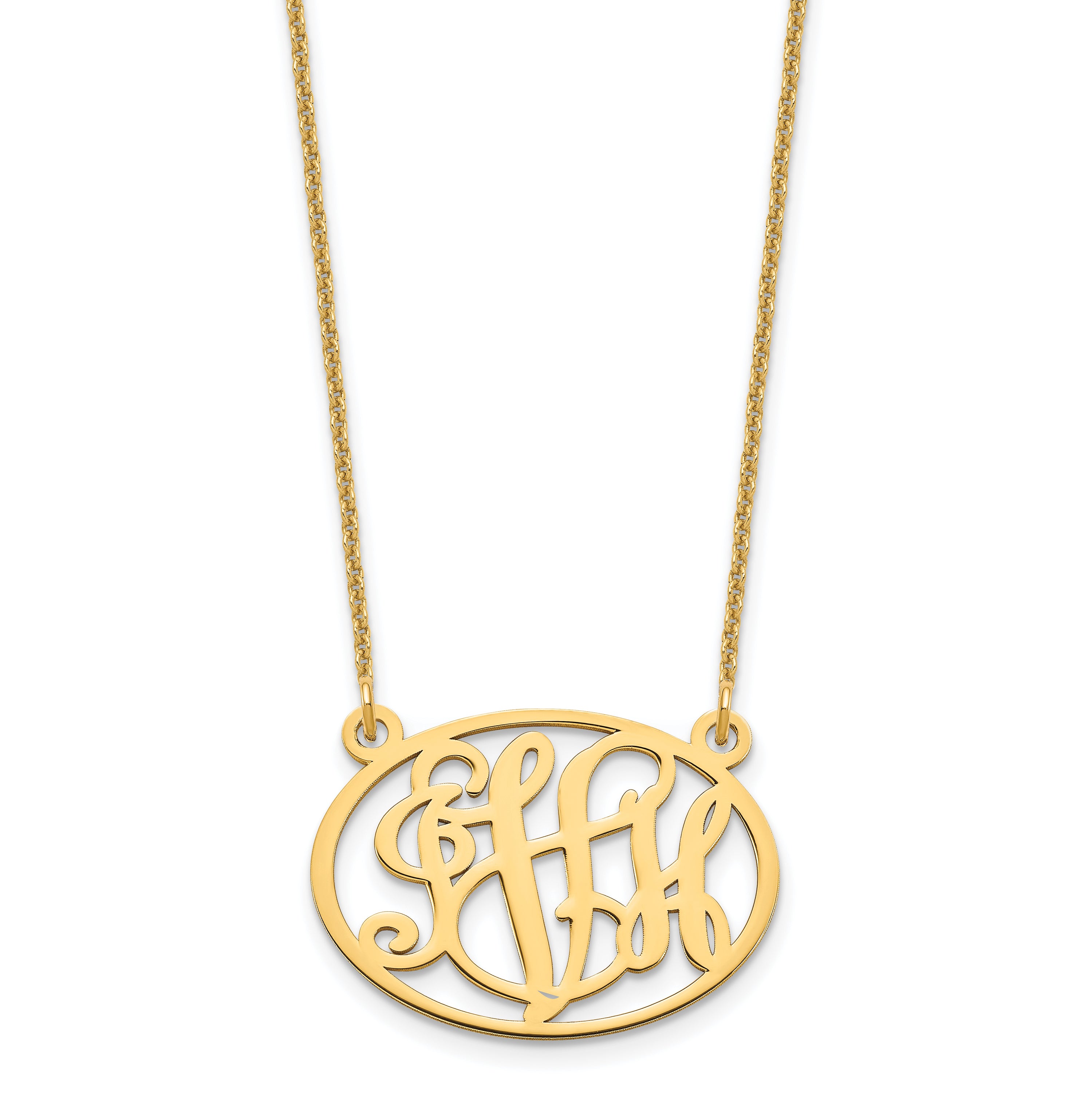 14K Yellow Gold Oval Monogram Necklace
