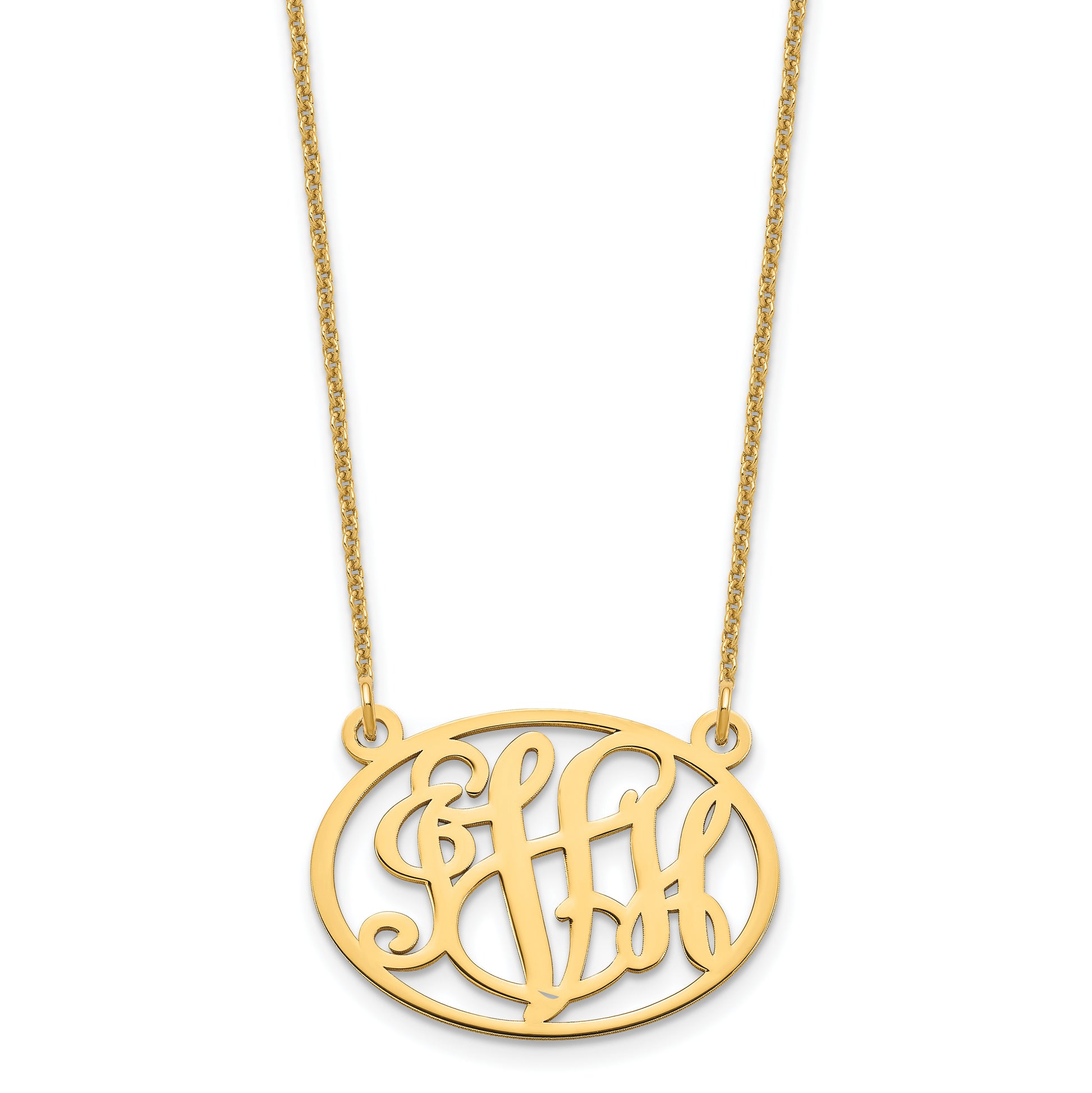 14K Yellow Gold Oval Monogram Necklace