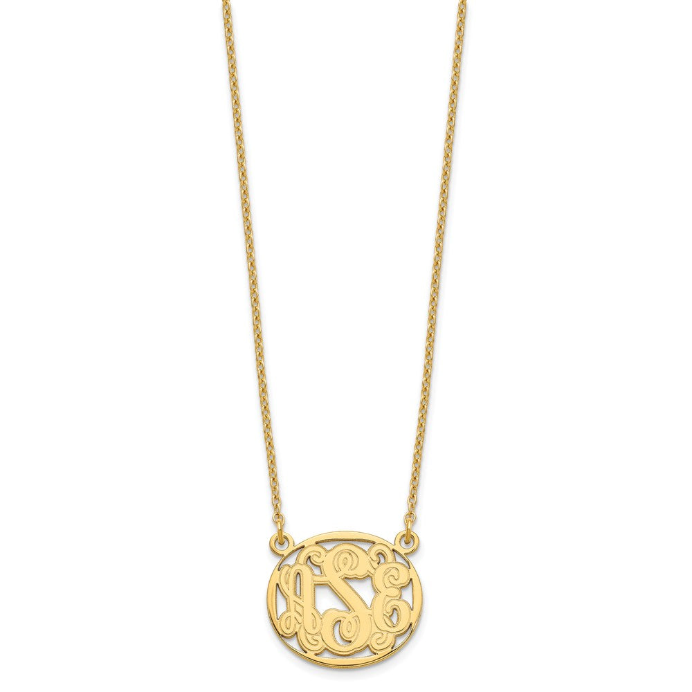 Gold Plated Sterling Silver/Gold Etched Oval Monogram Necklace