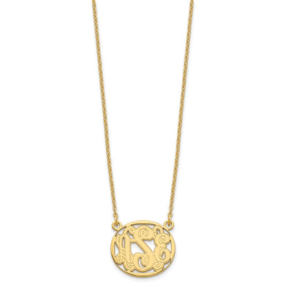 Gold Plated Sterling Silver/Gold Etched Oval Monogram Necklace