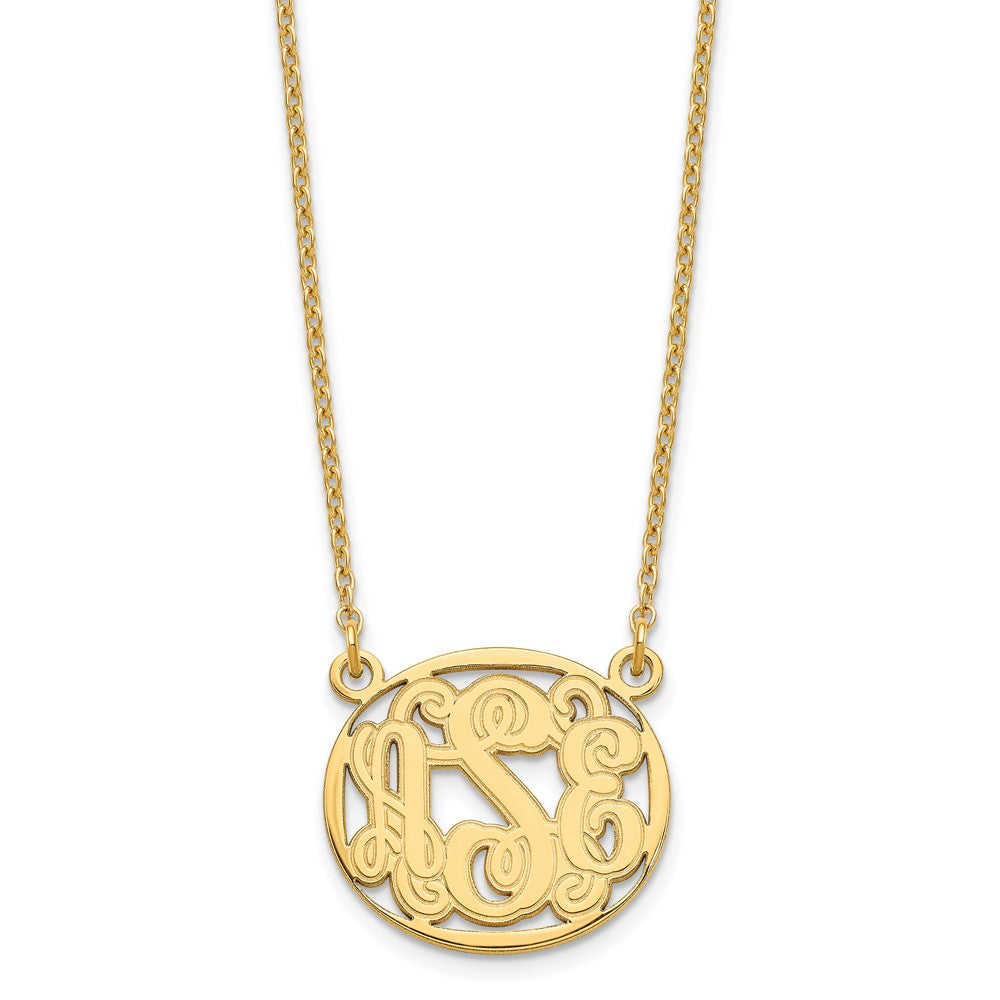 Gold Plated Sterling Silver/Gold Etched Oval Monogram Necklace