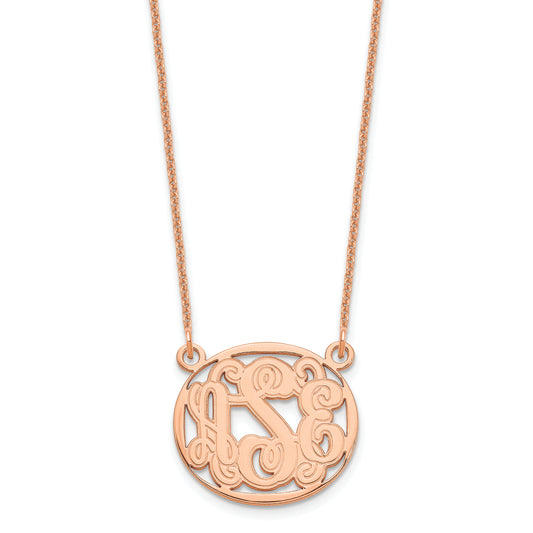14K Rose Gold Etched Oval Monogram Necklace