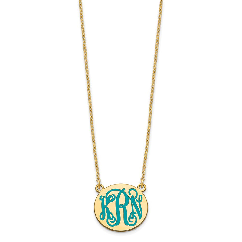 Gold Plated Sterling Silver/Gold Small Round Epoxy Monogram Necklace