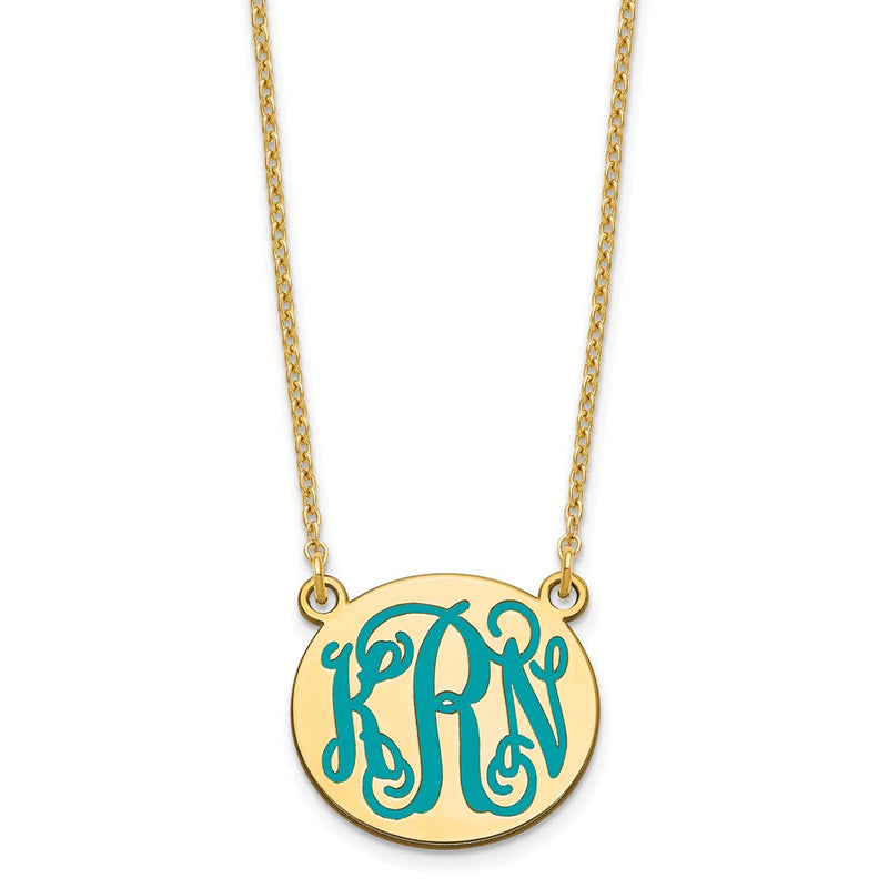 Gold Plated Sterling Silver/Gold Small Round Epoxy Monogram Necklace