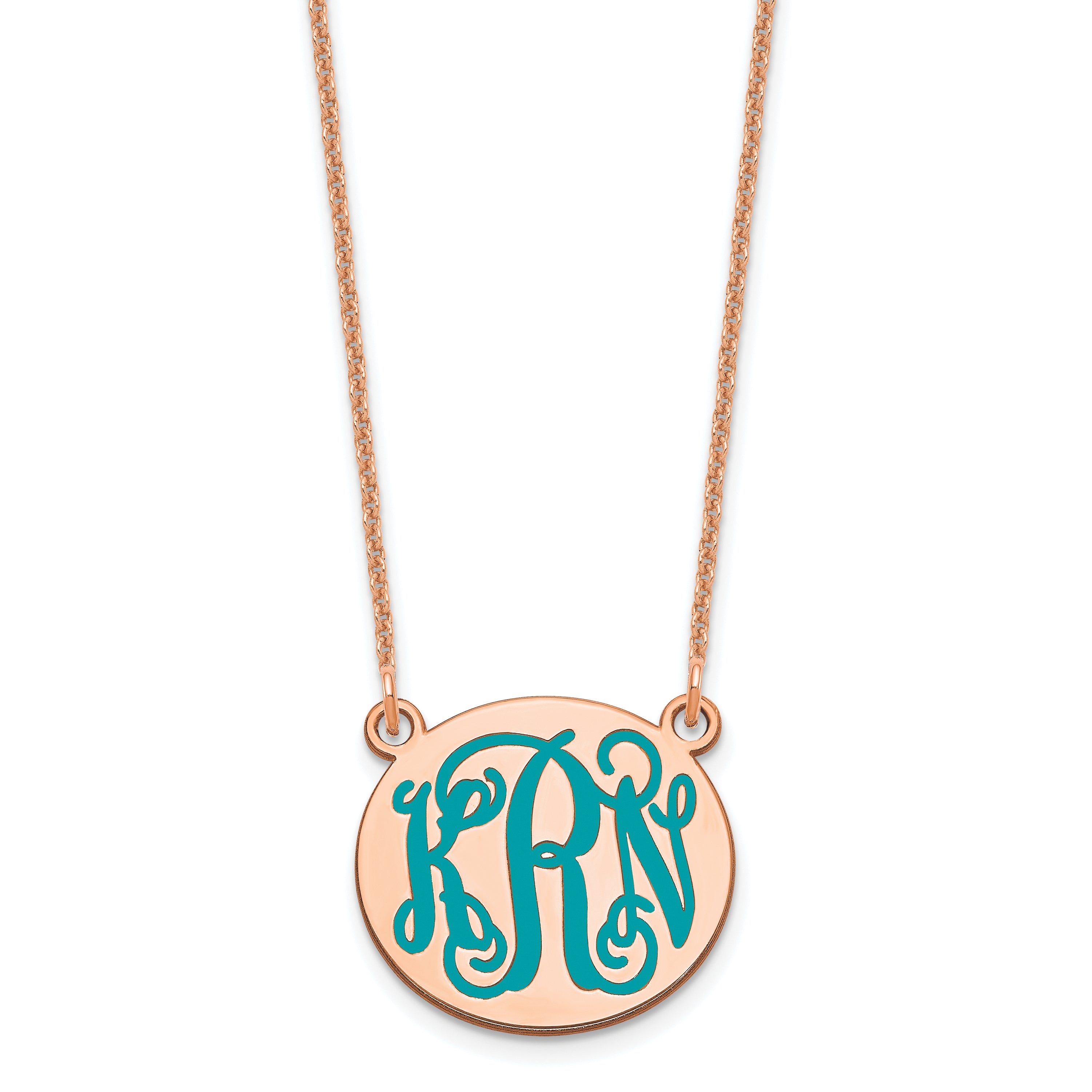 14K Rose Gold Small Round Epoxy Monogram Necklace