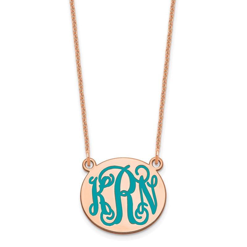 14K Rose Gold Small Round Epoxy Monogram Necklace