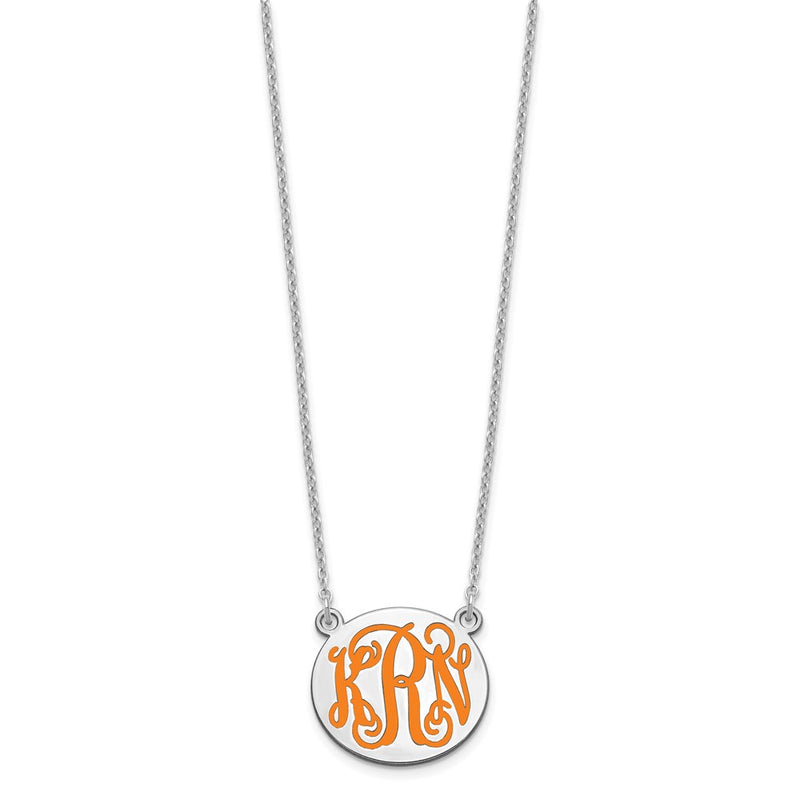 Sterling Silver Rhodium Plated Small Round Epoxy Monogram Necklace