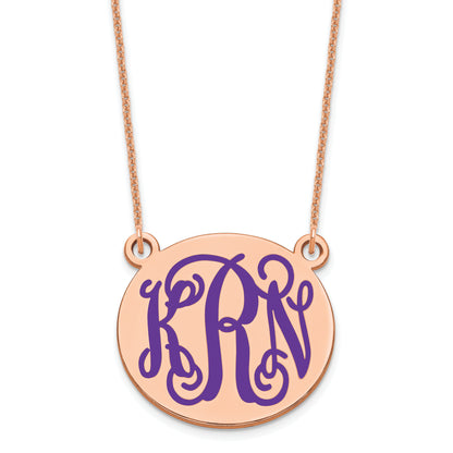 14K Rose Gold Medium Round Epoxy Monogram Necklace
