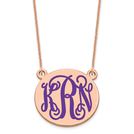 14K Rose Gold Medium Round Epoxy Monogram Necklace