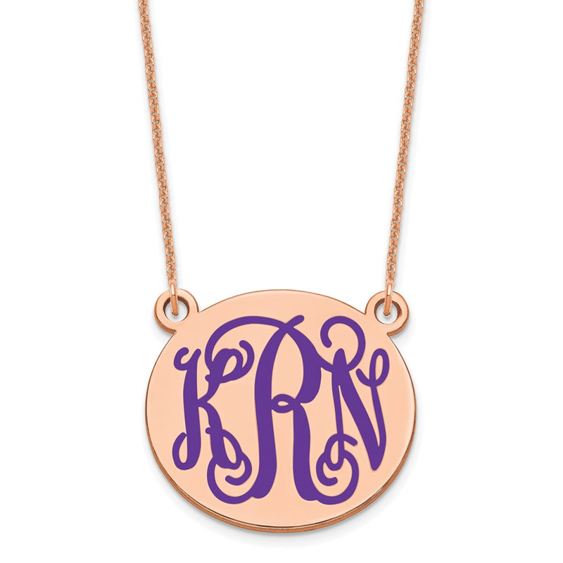 14K Rose Gold Medium Round Epoxy Monogram Necklace