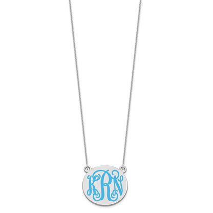14K White Gold Medium Round Epoxy Monogram Necklace