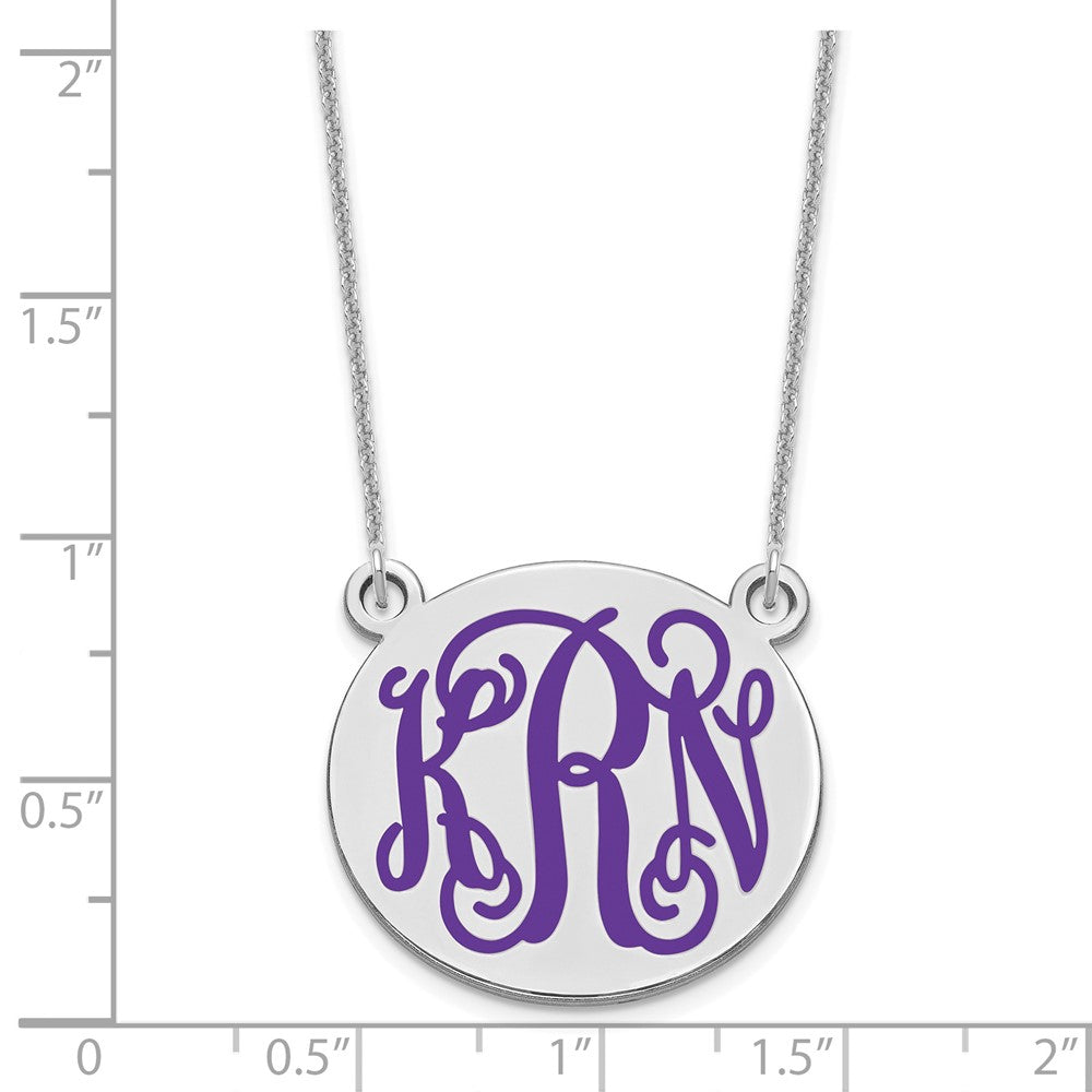 14K White Gold Medium Round Epoxy Monogram Necklace