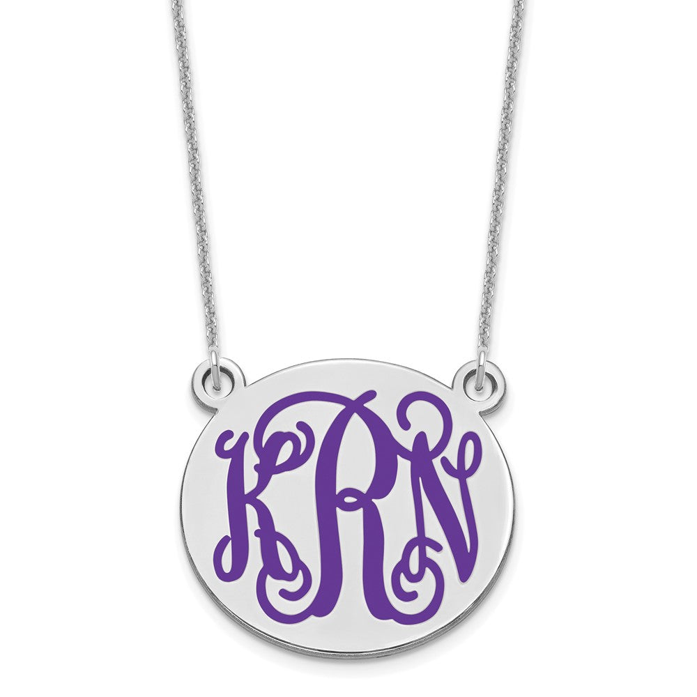 14K White Gold Medium Round Epoxy Monogram Necklace