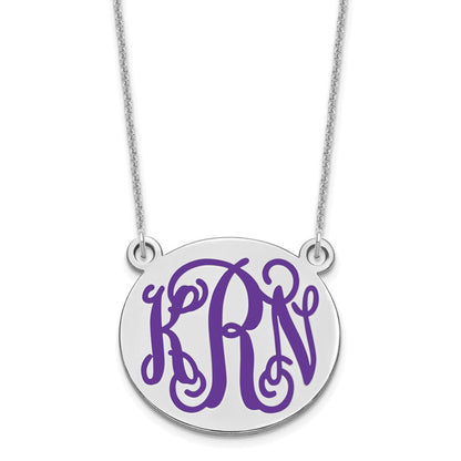 14K White Gold Medium Round Epoxy Monogram Necklace
