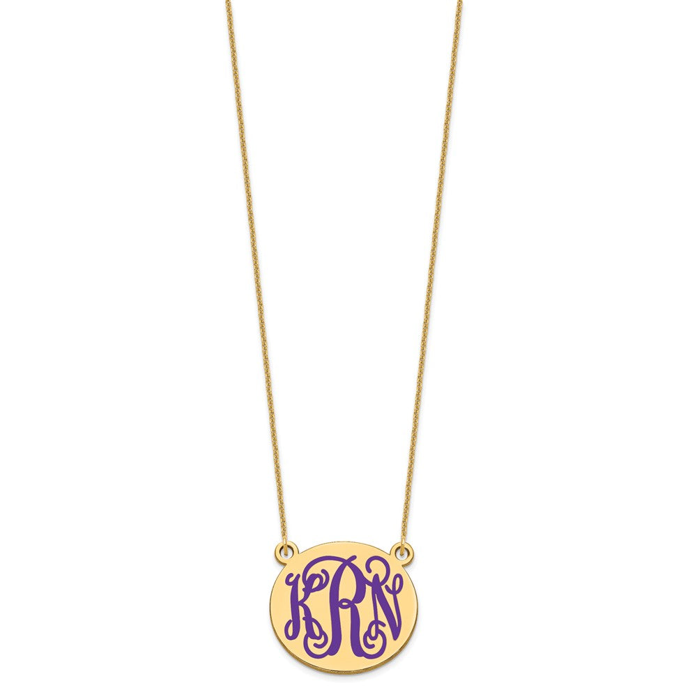 14K Yellow Gold Medium Round Epoxy Monogram Necklace