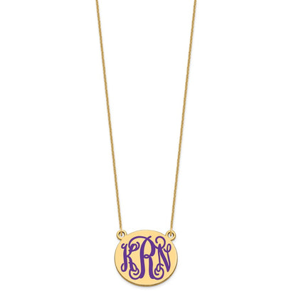 14K Yellow Gold Medium Round Epoxy Monogram Necklace