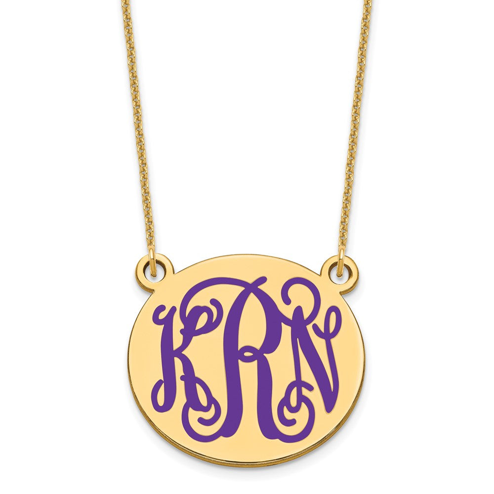 14K Yellow Gold Medium Round Epoxy Monogram Necklace