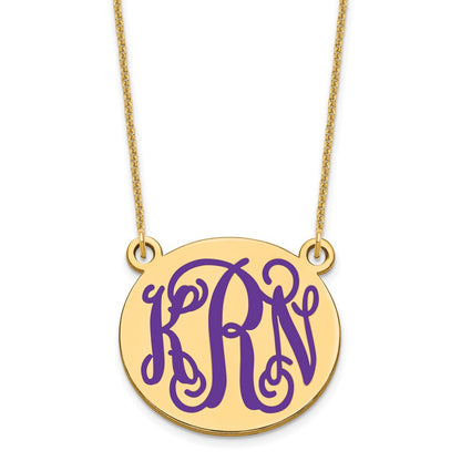 14K Yellow Gold Medium Round Epoxy Monogram Necklace