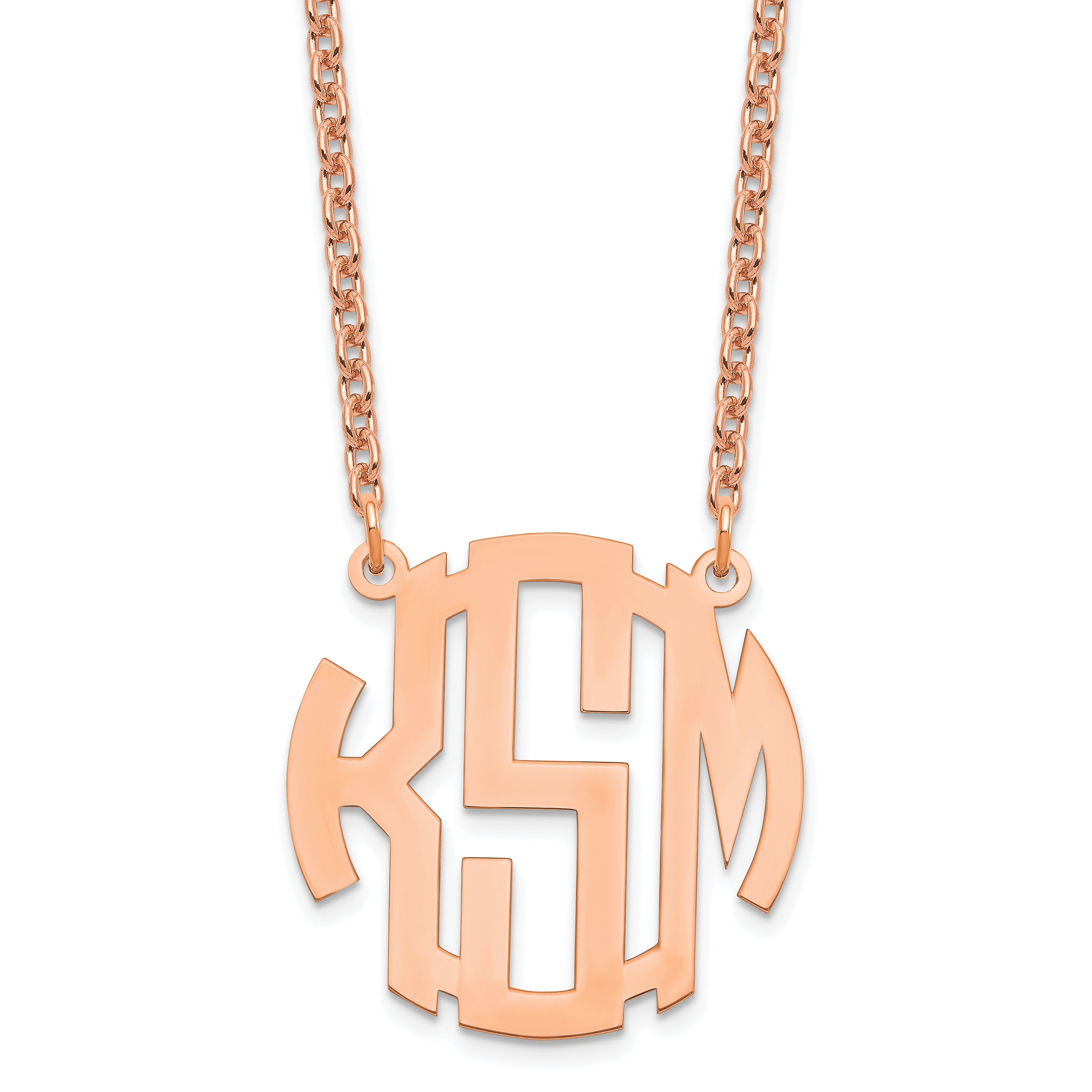 Rose Plated Sterling Silver/Rose Small Round Monogram Necklace
