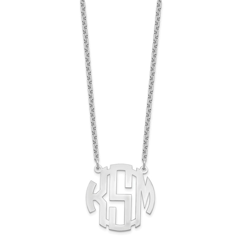 Sterling Silver Silver/Rhodium Plated Small Round Monogram Necklace