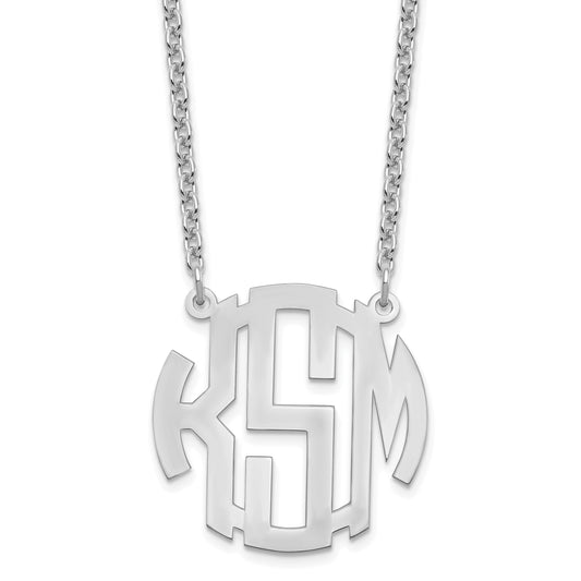 Sterling Silver Silver/Rhodium Plated Small Round Monogram Necklace