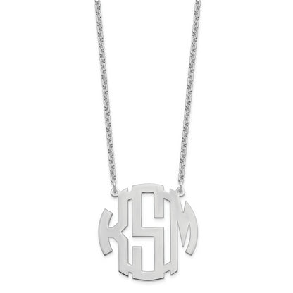 Sterling Silver Silver/Rhodium Plated Round Monogram Necklace