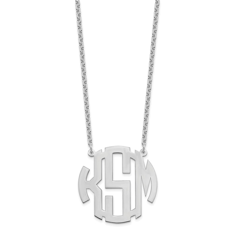 Sterling Silver Silver/Rhodium Plated Round Monogram Necklace