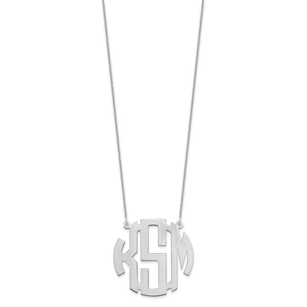 14K White Gold Round Monogram Necklace