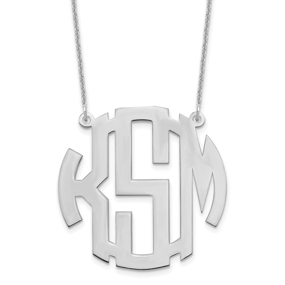 14K White Gold Round Monogram Necklace