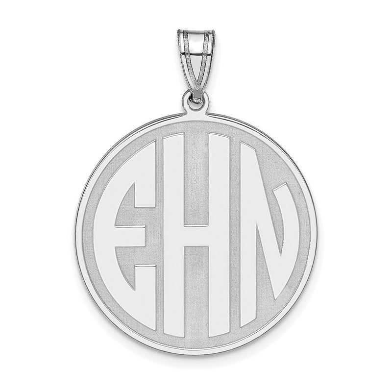 Sterling Silver Silver/Rhod Plated Round Block Letter Monogram Pendant