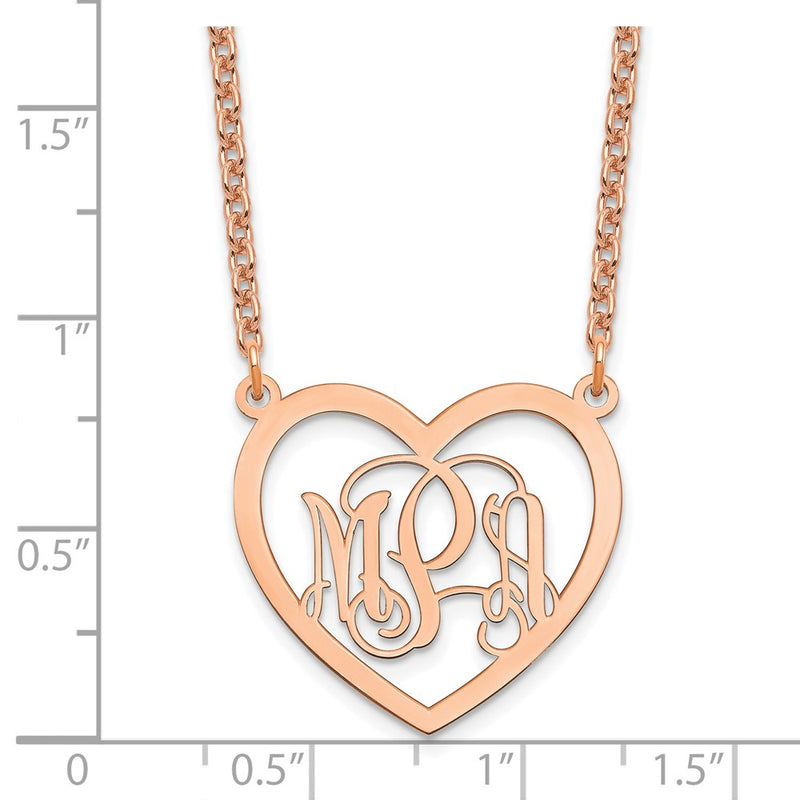 Rose Plated Sterling Silver/Rose Monogram Heart Necklace
