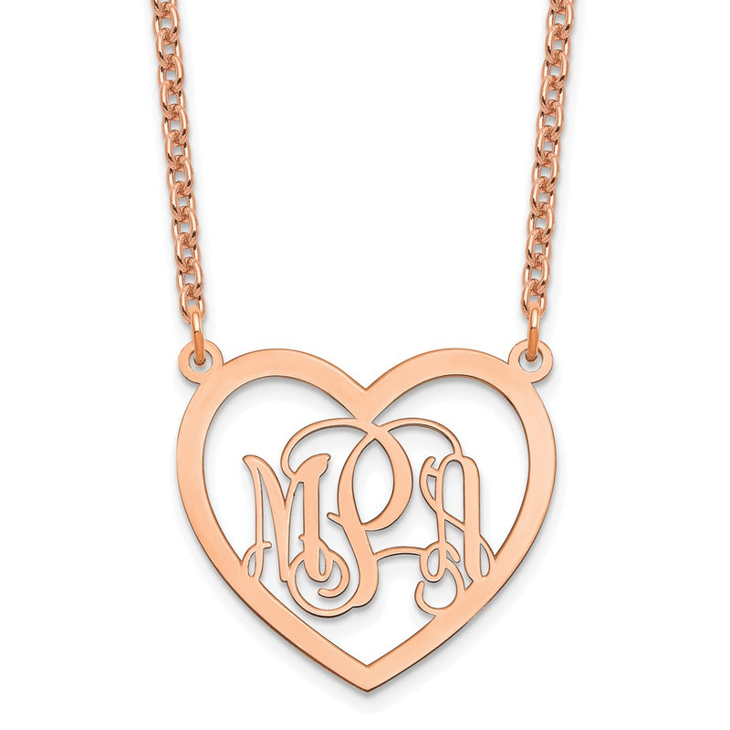 Rose Plated Sterling Silver/Rose Monogram Heart Necklace