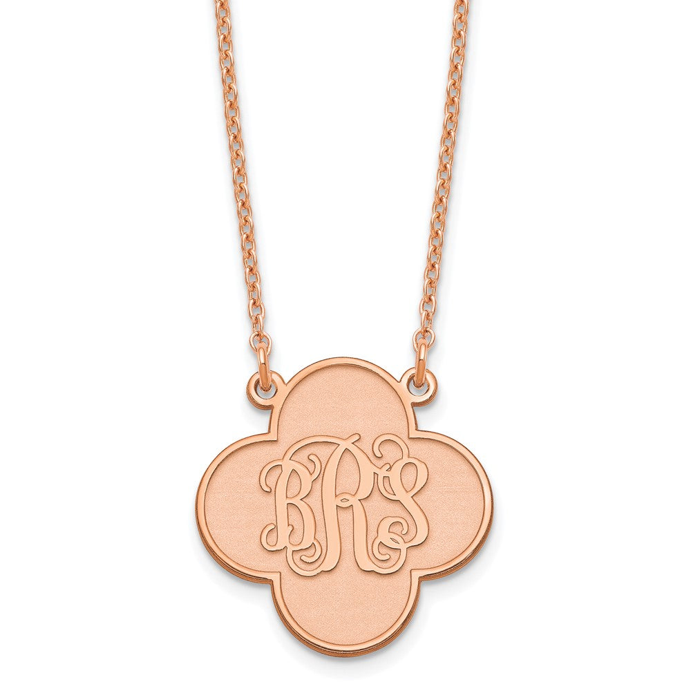 Rose Plated Sterling Silver/Rose Clover Monogram Necklace