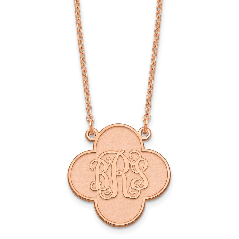 Rose Plated Sterling Silver/Rose Clover Monogram Necklace