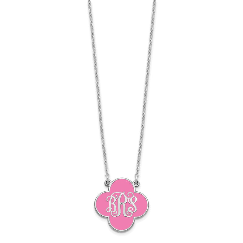 Sterling Silver Silver/Rhodium Plated Clover Monogram Epoxy Necklace