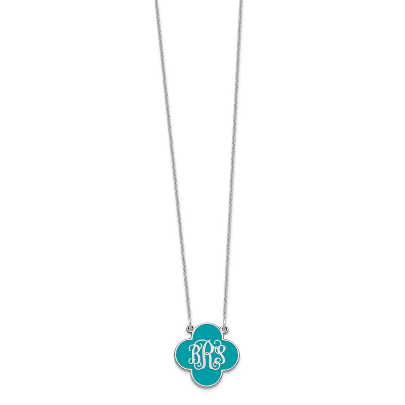 14K White Gold Clover Monogram Epoxy Necklace