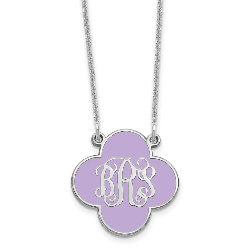 14K White Gold Clover Monogram Epoxy Necklace