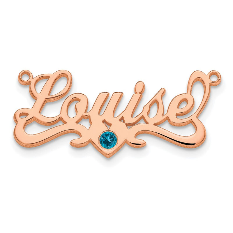 14K Rose Gold Polished Birthstone W/ Bezel Heart Name Plate