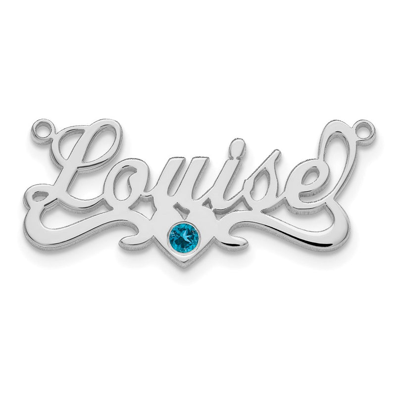 14K White Gold Wg With Rhod Plated Bezel Birthstone Heart Name Plate