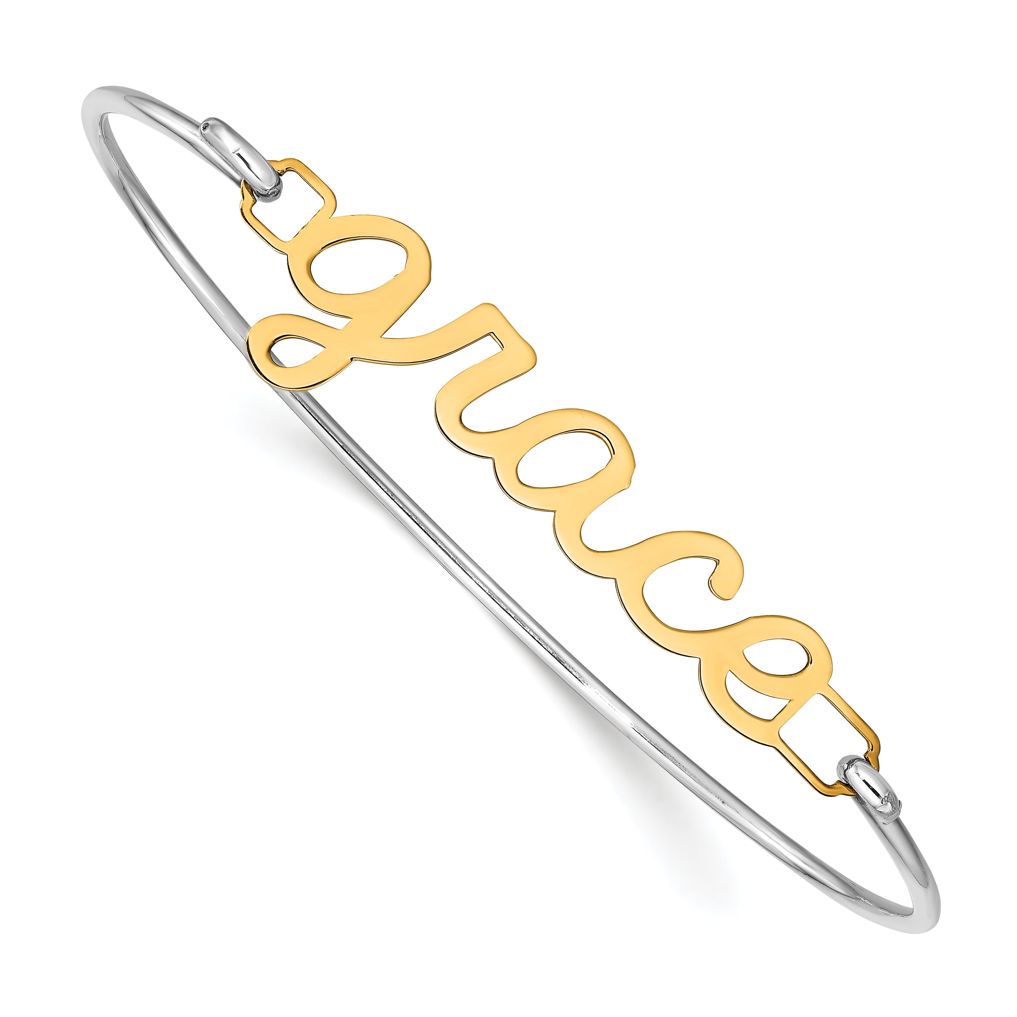 14K Yellow Gold Name Plate On Sterling Silver Bangle