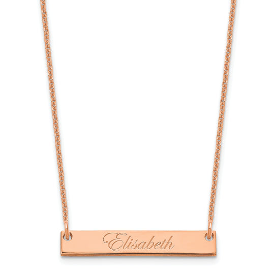 14K Rose Gold Small Edwardian Script Bar Necklace