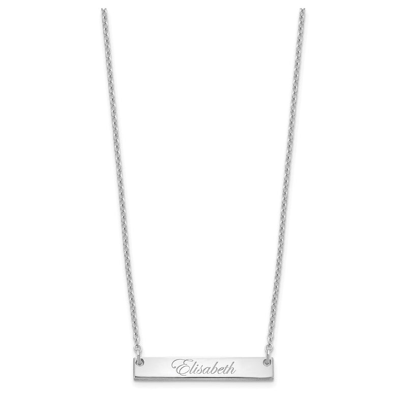 Sterling Silver Rhodium Plated Small Edwardian Script Bar Necklace