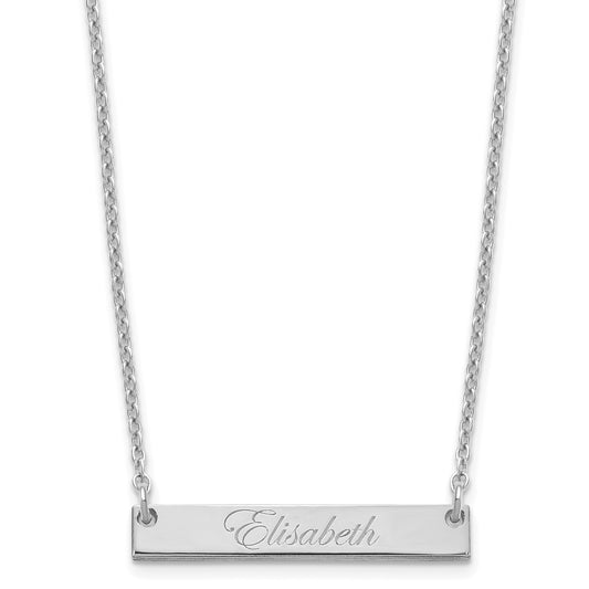 Sterling Silver Rhodium Plated Small Edwardian Script Bar Necklace