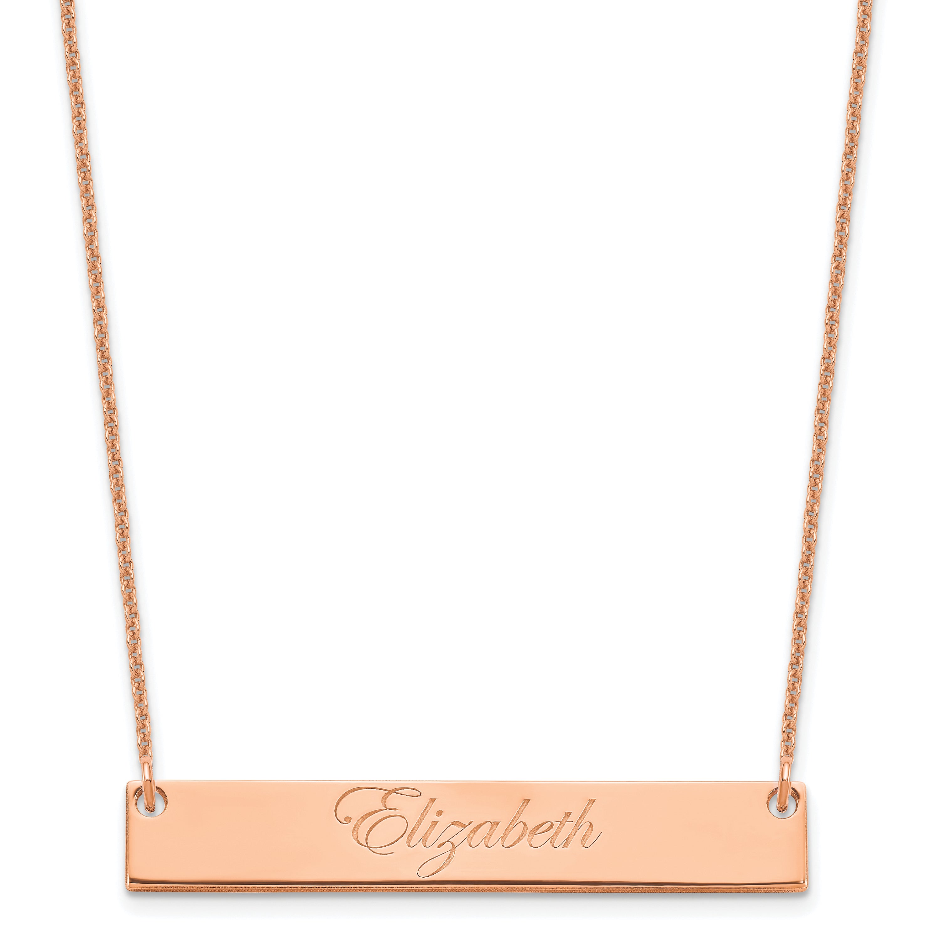 14K Rose Gold Medium Edwardian Script Bar Necklace