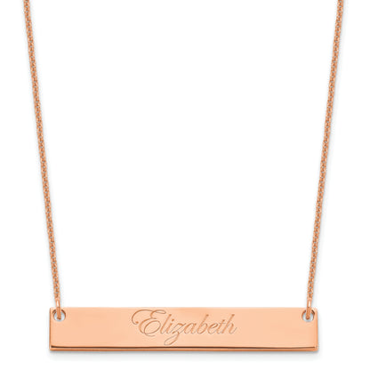 14K Rose Gold Medium Edwardian Script Bar Necklace
