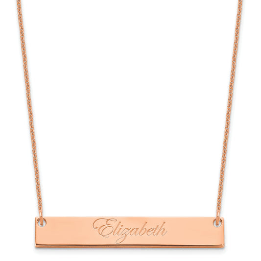 14K Rose Gold Medium Edwardian Script Bar Necklace