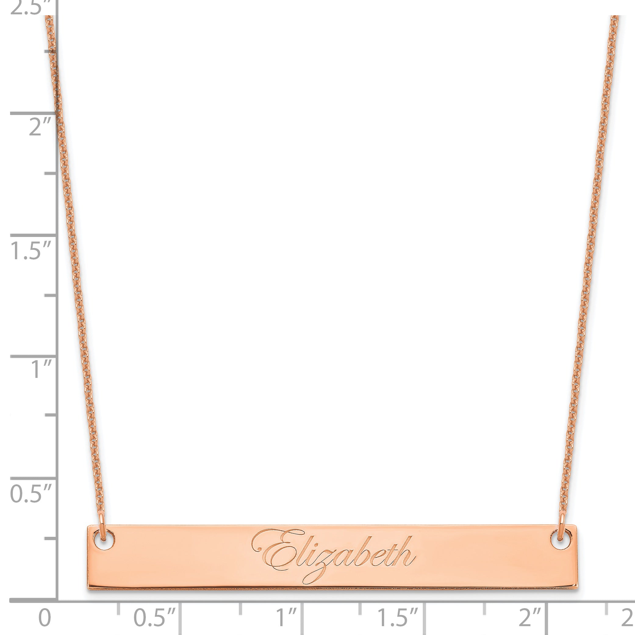14K Rose Gold Large Edwardian Script Bar Necklace