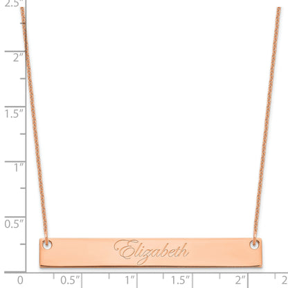 14K Rose Gold Large Edwardian Script Bar Necklace